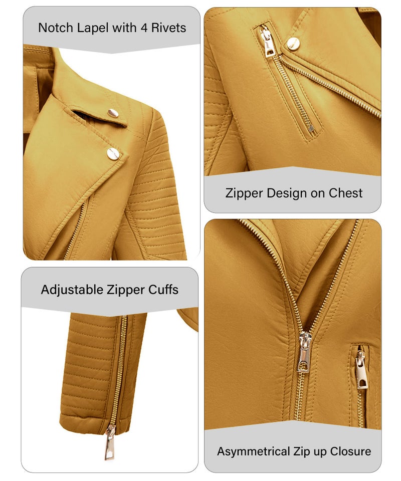 Bellivera Women Faux Leather Jacket Motorcycle Bike Elegant Coat 53 Ginger M - Image 3