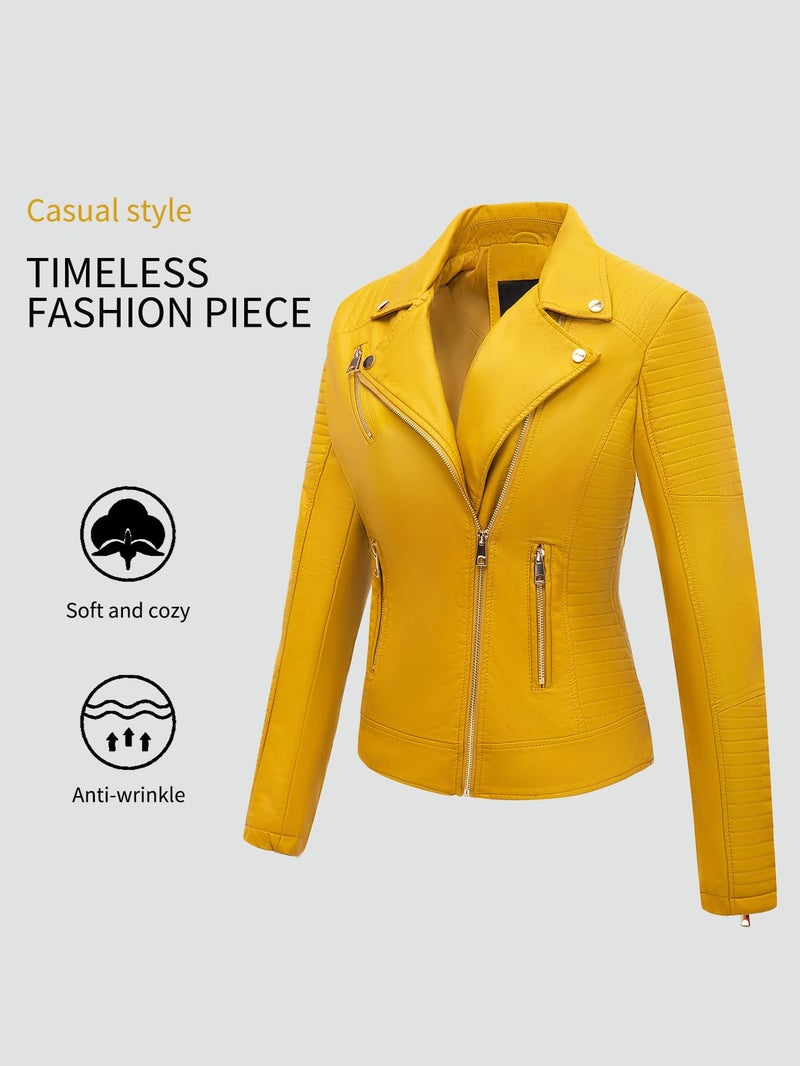 Bellivera Women Faux Leather Jacket Motorcycle Bike Elegant Coat 53 Ginger M - Image 2