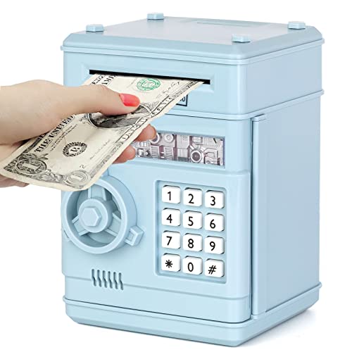 Refasy Piggy Bank for Kids Money Bank Cash Coin Can ATM Bank with Password Kids Safe Electronic Piggy Bank Kid Toys for 8 Year Old Boys Girls Birthday for ChildLight Blue - Image 1