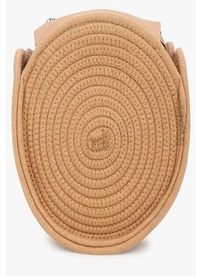 DYARCHY Women Round Sling Bag | Handmade Braided Rope Crossbody Bag | Floral Design Compact Shoulder Bag with Velcro Closure | Casual Travel Sling Purse for Girls & Women (Beige) - Image 2