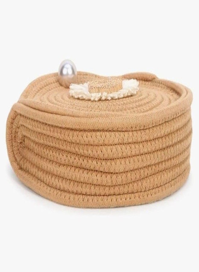 DYARCHY Women Round Sling Bag | Handmade Braided Rope Crossbody Bag | Floral Design Compact Shoulder Bag with Velcro Closure | Casual Travel Sling Purse for Girls & Women (Beige) - Image 3