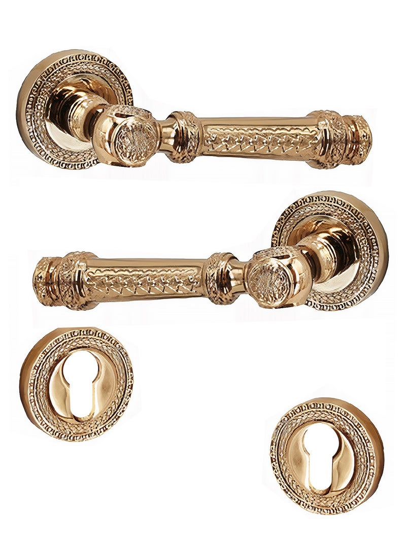 Pair Door Handles of Heavy Duty Zinc in Classic Luxury Design Made in Turkey Color Golden