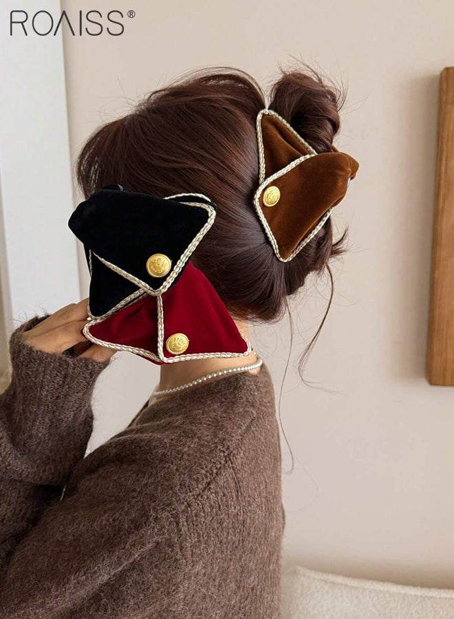 roaiss Women's 3Pcs Velvet Triangle Hair Clips, Vintage-style Elegant Fabric Butterfly Hair Clips with Gold Round Embellishments, Suitable for Everyday Wear, Beach Vacations, and Casual Occasions - Image 2