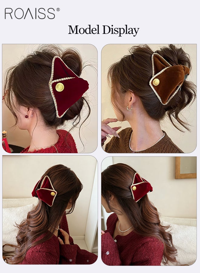 roaiss Women's 3Pcs Velvet Triangle Hair Clips, Vintage-style Elegant Fabric Butterfly Hair Clips with Gold Round Embellishments, Suitable for Everyday Wear, Beach Vacations, and Casual Occasions - Image 3