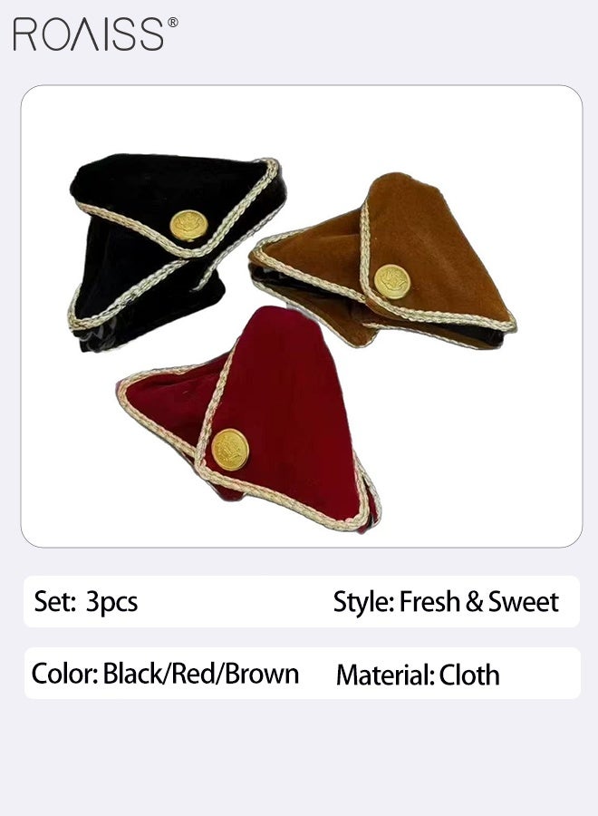 roaiss Women's 3Pcs Velvet Triangle Hair Clips, Vintage-style Elegant Fabric Butterfly Hair Clips with Gold Round Embellishments, Suitable for Everyday Wear, Beach Vacations, and Casual Occasions - Image 4