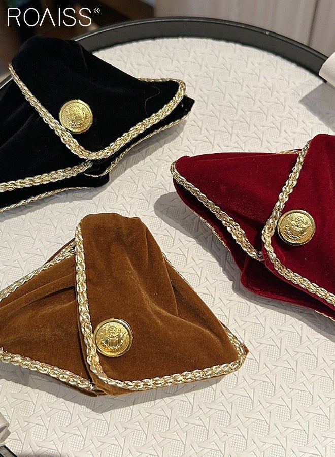 roaiss Women's 3Pcs Velvet Triangle Hair Clips, Vintage-style Elegant Fabric Butterfly Hair Clips with Gold Round Embellishments, Suitable for Everyday Wear, Beach Vacations, and Casual Occasions - Image 5