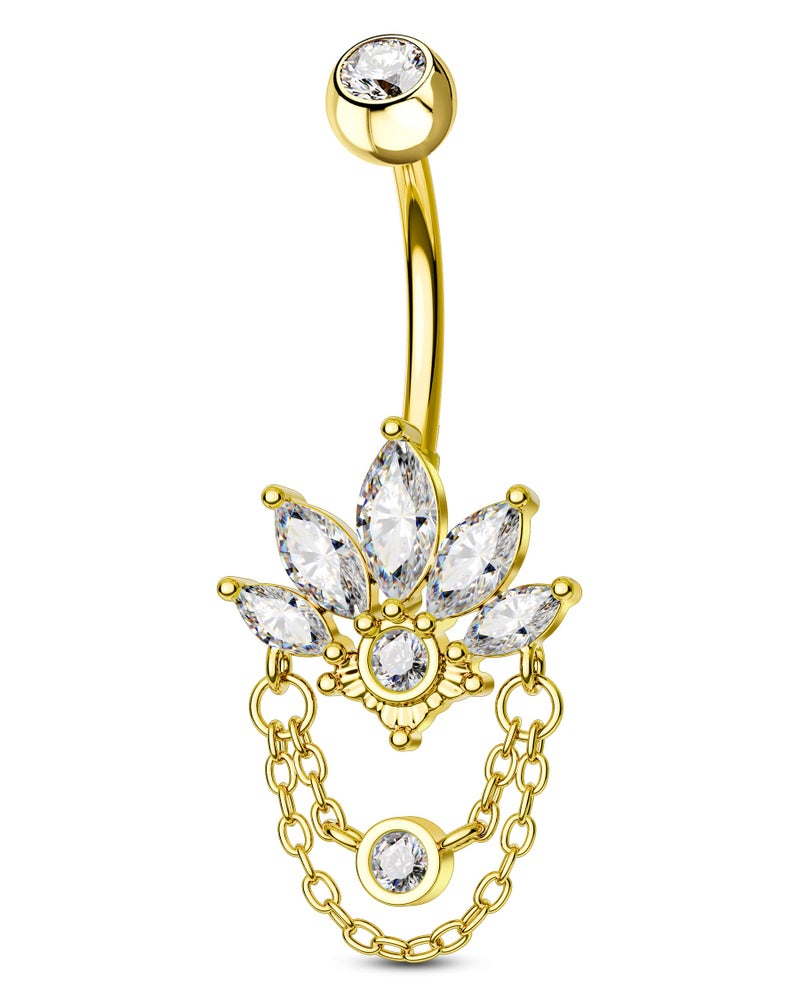 COCHARM 14G Lotus Belly Button Rings Dangle Gold Belly Navel Rings for Women Surgical Steel Navel Piercing jewelry - Image 1
