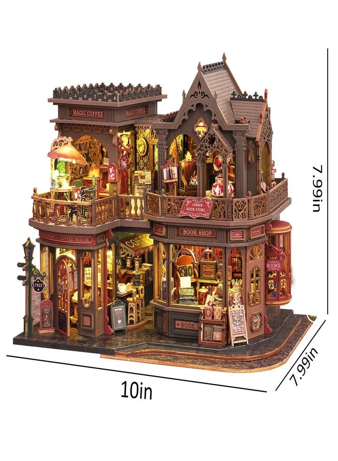 Plustopoy DIY Miniature House Kit - 3D Wooden Puzzle Bookshelf Decor with Furniture & LED Light, Dollhouse Kit Creative Craft Building Set for Adults, for Women Men - Image 4