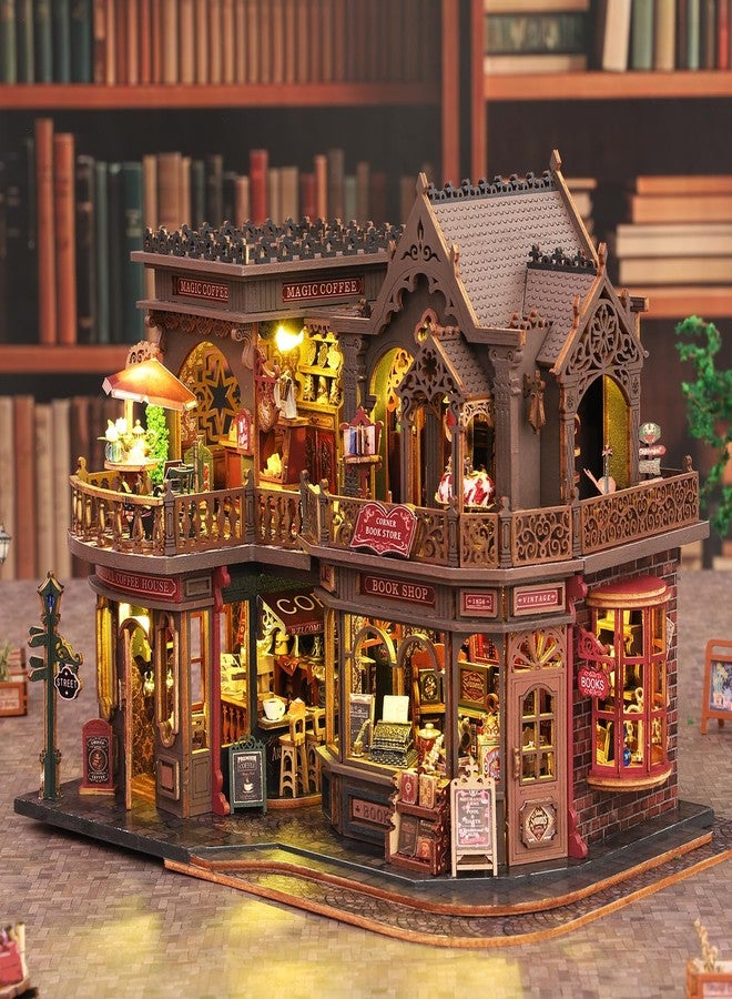 Plustopoy DIY Miniature House Kit - 3D Wooden Puzzle Bookshelf Decor with Furniture & LED Light, Dollhouse Kit Creative Craft Building Set for Adults, for Women Men - Image 5