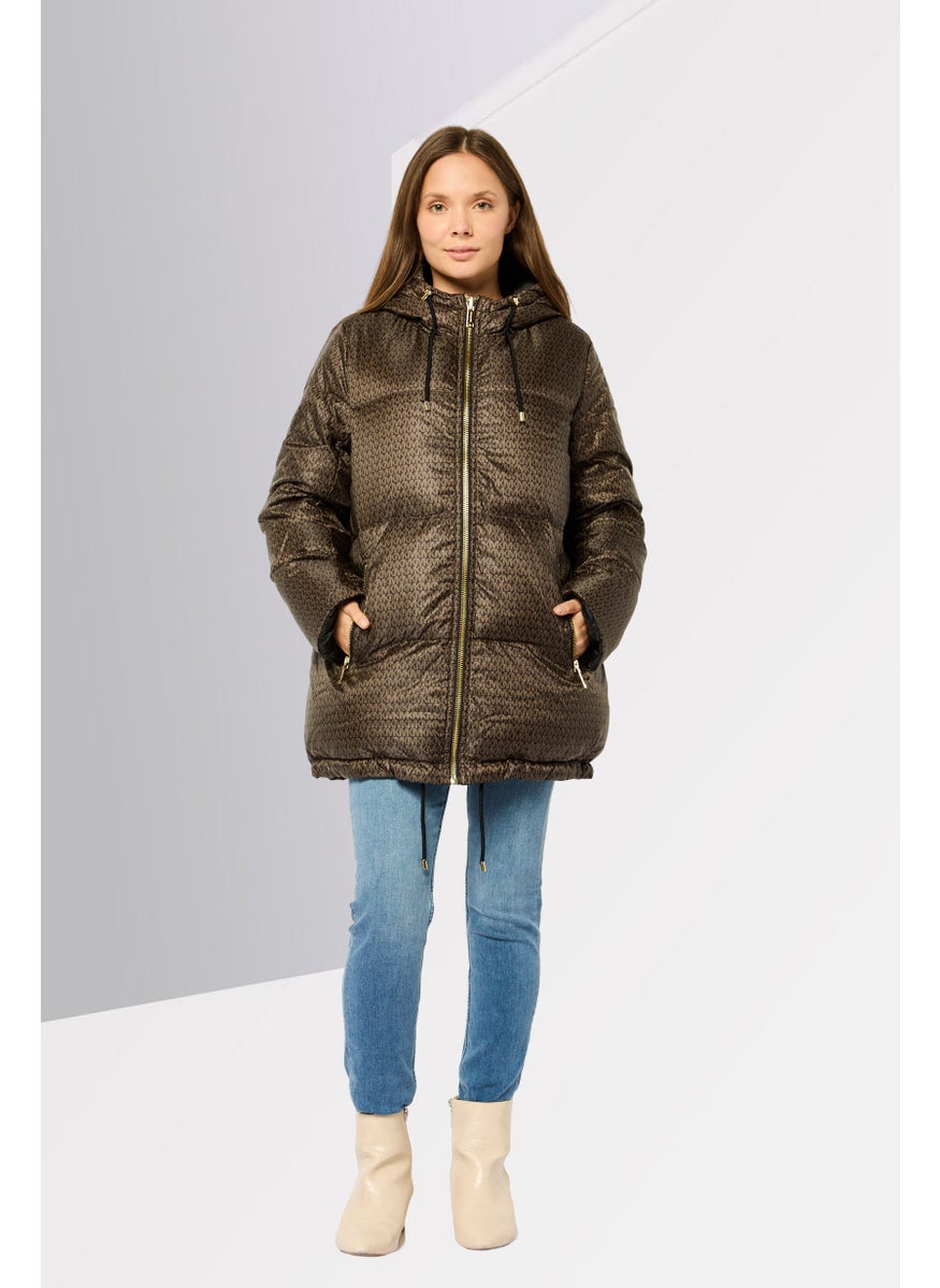 Michael Kors - Women Brand Logo Puffer Jacket, Brown - Image 1