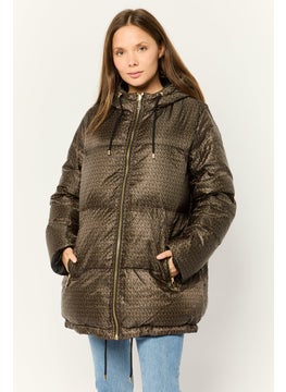 Women Brand Logo Puffer Jacket, Brown