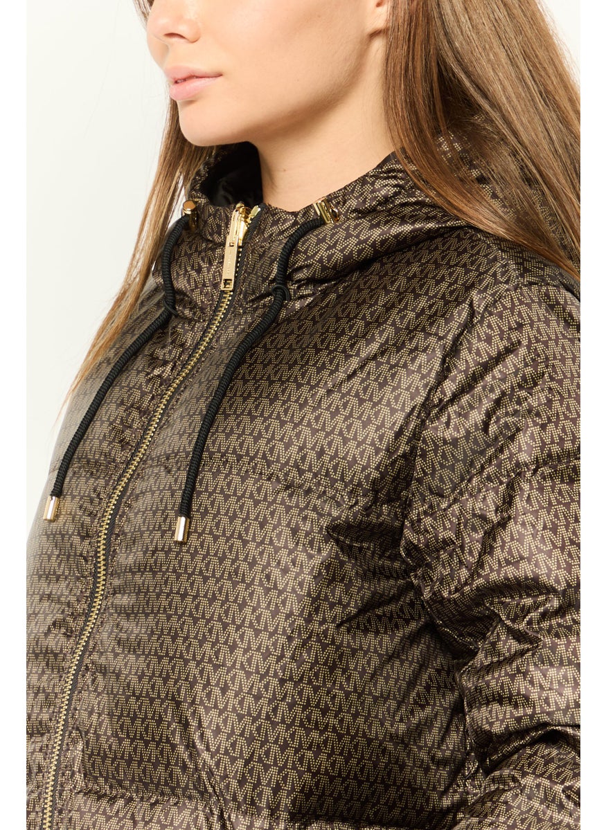 Michael Kors - Women Brand Logo Puffer Jacket, Brown - Image 1
