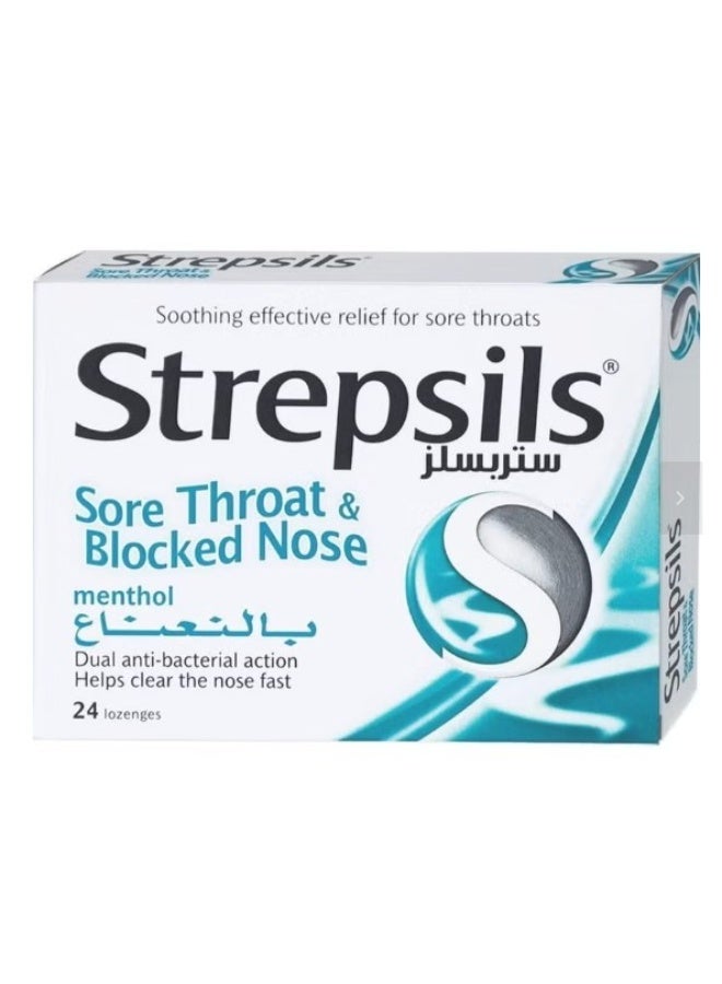 Strepsils Sore Throat & Blocked Nose Menthol Lozenges – 24 Lozenges - Image 1