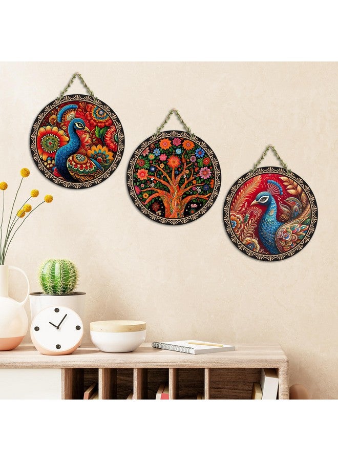 Artvibes فن الديكور طاووس خشبي مزخرف لتعليق الحائط | عناصر ديكور للمنزل | غرفة النوم | أعمال فنية مصممة من MDF لغرفة المعيشة | هدية مثالية | عنصر ديكور عصري أنيق للقاعة (WH_9904N) (مجموعة من 3) - Image 2