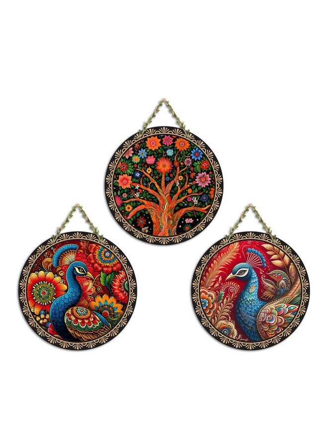 Artvibes فن الديكور طاووس خشبي مزخرف لتعليق الحائط | عناصر ديكور للمنزل | غرفة النوم | أعمال فنية مصممة من MDF لغرفة المعيشة | هدية مثالية | عنصر ديكور عصري أنيق للقاعة (WH_9904N) (مجموعة من 3) - Image 1