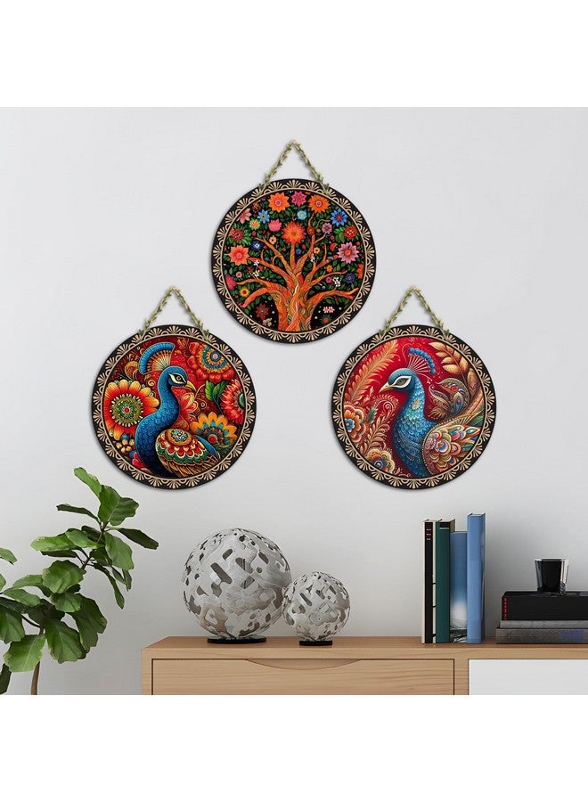 Artvibes فن الديكور طاووس خشبي مزخرف لتعليق الحائط | عناصر ديكور للمنزل | غرفة النوم | أعمال فنية مصممة من MDF لغرفة المعيشة | هدية مثالية | عنصر ديكور عصري أنيق للقاعة (WH_9904N) (مجموعة من 3) - Image 4