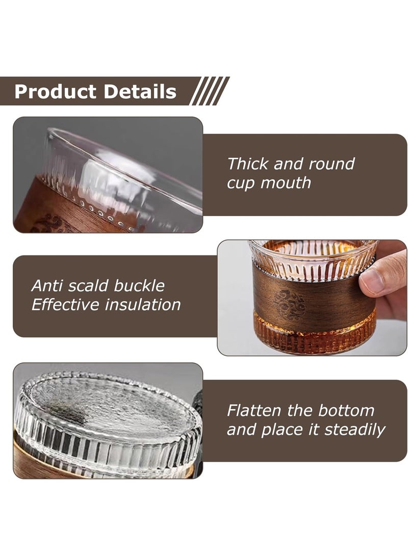 ديوتي طقم أكواب قهوة وشاي من زجاج البورسليكات سعة 180 مل، مكون من قطعتين، مع حلقة خشبية قابلة للإزالة، وأكواب شفافة مطروقة يدويًا للمشروبات الساخنة والباردة - Image 2