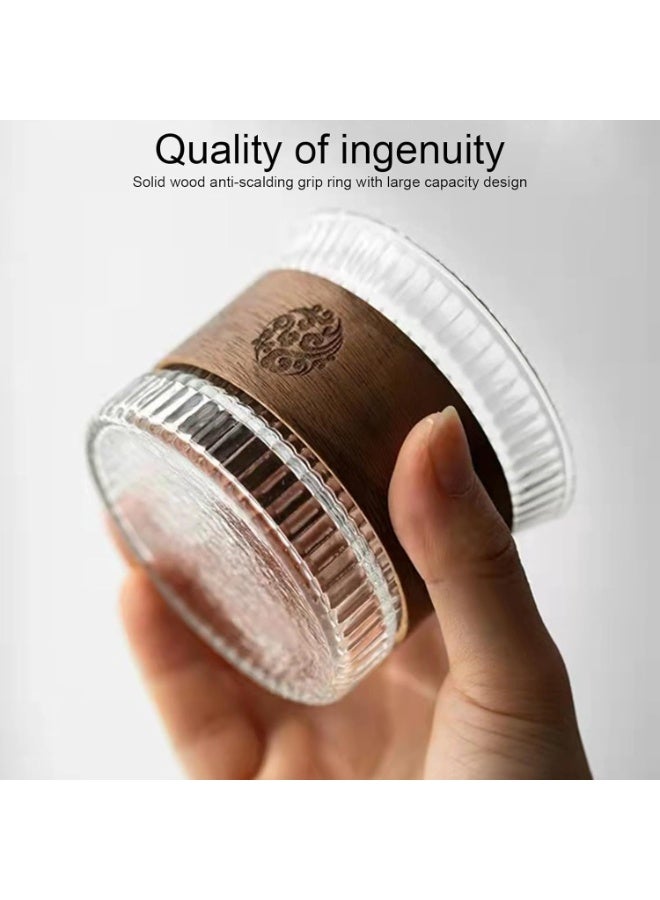 ديوتي طقم أكواب قهوة وشاي من زجاج البورسليكات سعة 180 مل، مكون من قطعتين، مع حلقة خشبية قابلة للإزالة، وأكواب شفافة مطروقة يدويًا للمشروبات الساخنة والباردة - Image 3