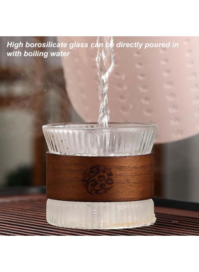 ديوتي طقم أكواب قهوة وشاي من زجاج البورسليكات سعة 180 مل، مكون من قطعتين، مع حلقة خشبية قابلة للإزالة، وأكواب شفافة مطروقة يدويًا للمشروبات الساخنة والباردة - Image 4