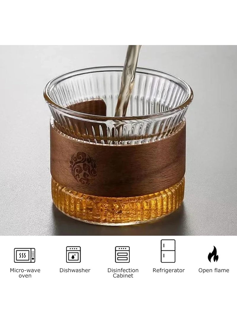 ديوتي طقم أكواب قهوة وشاي من زجاج البورسليكات سعة 180 مل، مكون من قطعتين، مع حلقة خشبية قابلة للإزالة، وأكواب شفافة مطروقة يدويًا للمشروبات الساخنة والباردة - Image 5