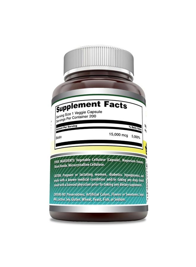 Amazing Nutrition أمزينغ فورمولا بيوتين 15000 ميكروغرام - يدعم صحة الشعر والبشرة والأظافر - يعزز تجديد الخلايا - يدعم الأيض الصحي وصحة الجهاز الهضمي (200 كبسولة) - Image 2