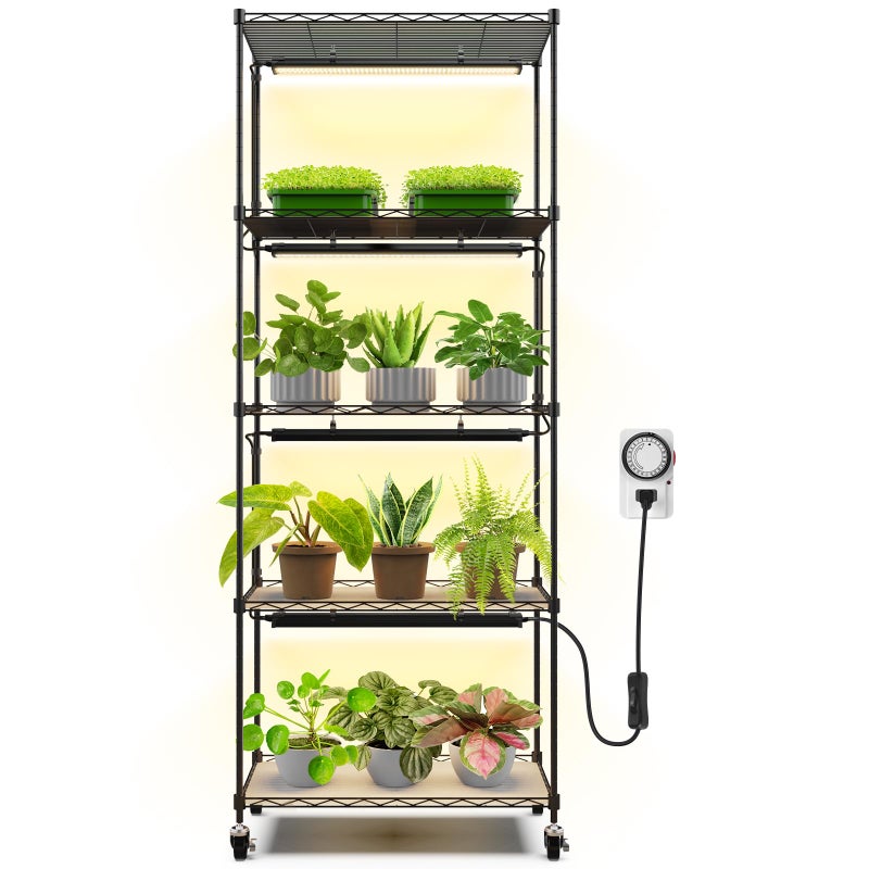 Barrina CX91 5-Tier Plant Stand with Grow Lights for Indoor Plants, Metal Plant Shelf Display Rack with 1.6FT 25W(Per Light) Full Spectrum Plant Lights for Indoor, Balcony, Living Room, 23.6x13.8x59IN - Image 1