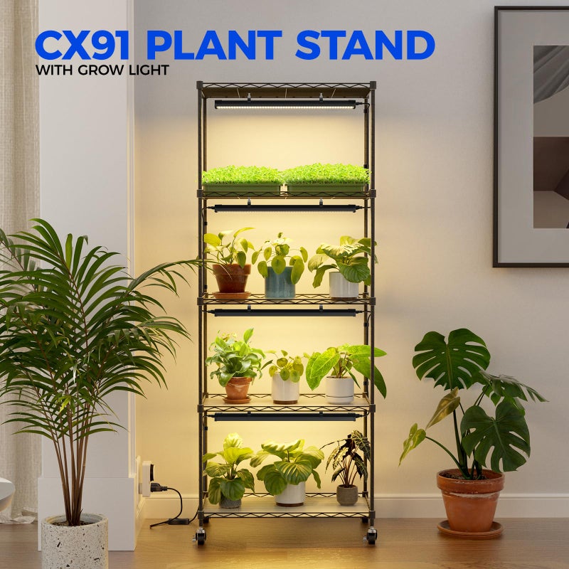 Barrina CX91 5-Tier Plant Stand with Grow Lights for Indoor Plants, Metal Plant Shelf Display Rack with 1.6FT 25W(Per Light) Full Spectrum Plant Lights for Indoor, Balcony, Living Room, 23.6x13.8x59IN - Image 2