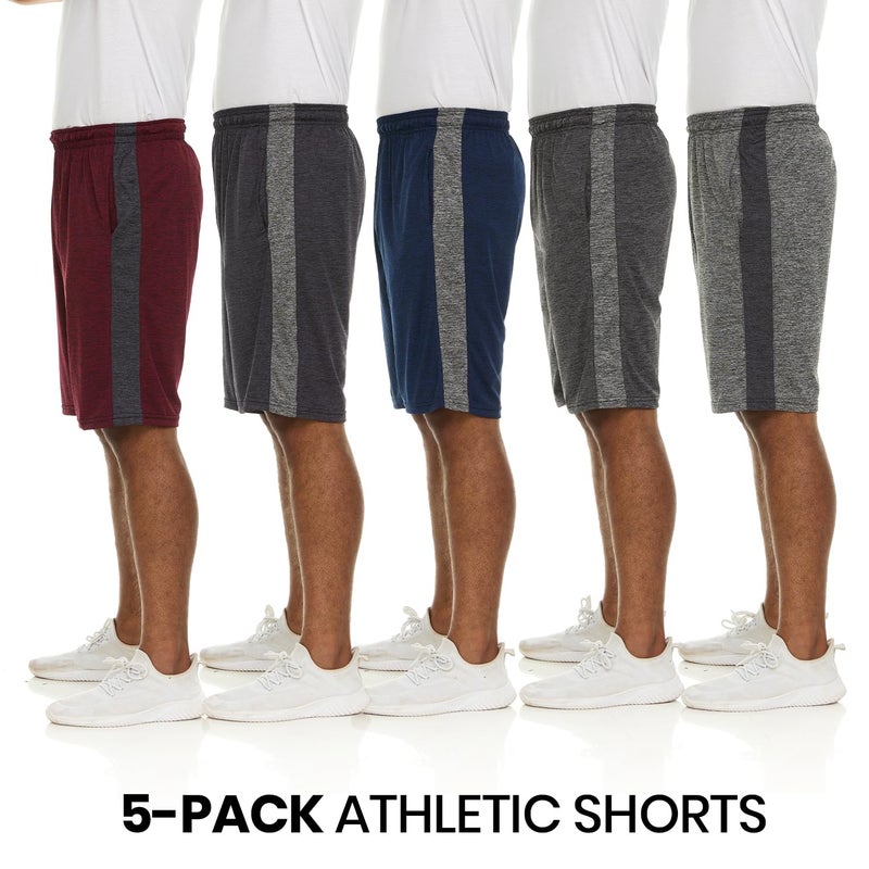 Essential Elements Athletic Shorts for Men - 5 Pack Men's Activewear with Pockets, Quick Dry Basketball Shorts - Sports Shorts for Workout, Gym, Running - Image 2