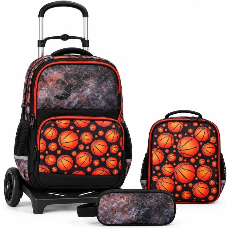 Rolling Backpack with Wheels for,3 Pcs Wheeled School Backpack Set with Detachable Trolley, Lunch Bag and Pencil Case, Lightweight Travel Bookbag for - Image 1