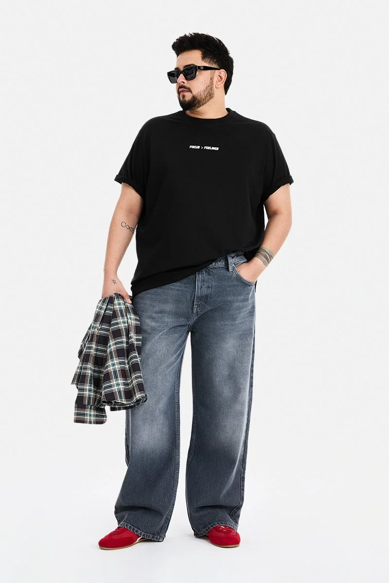 SNITCH Black Graphic Half Sleeve Regular Fit Plus Size T-Shirt