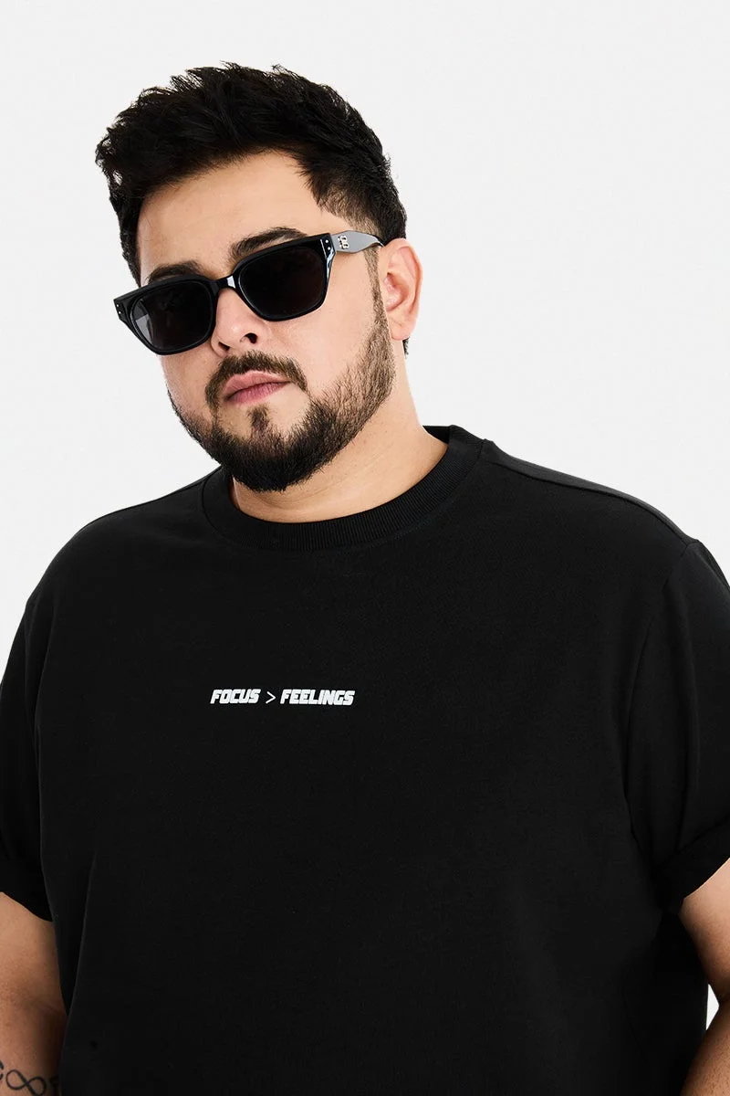SNITCH Black Graphic Half Sleeve Regular Fit Plus Size T-Shirt