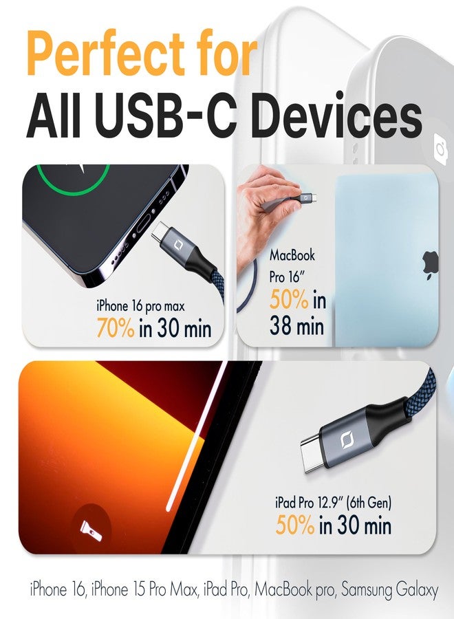 Delfy Braided Heavy Duty USB-C to USB-C Cables, 240W Fast Charging for iPhone 15/15 Pro Max /16 Pro Max 16/17 Pro Max / 17 Air, iPad Pro, MacBook Pro and Air, Samsung Galaxy, Android Devices (4ft) - Image 4