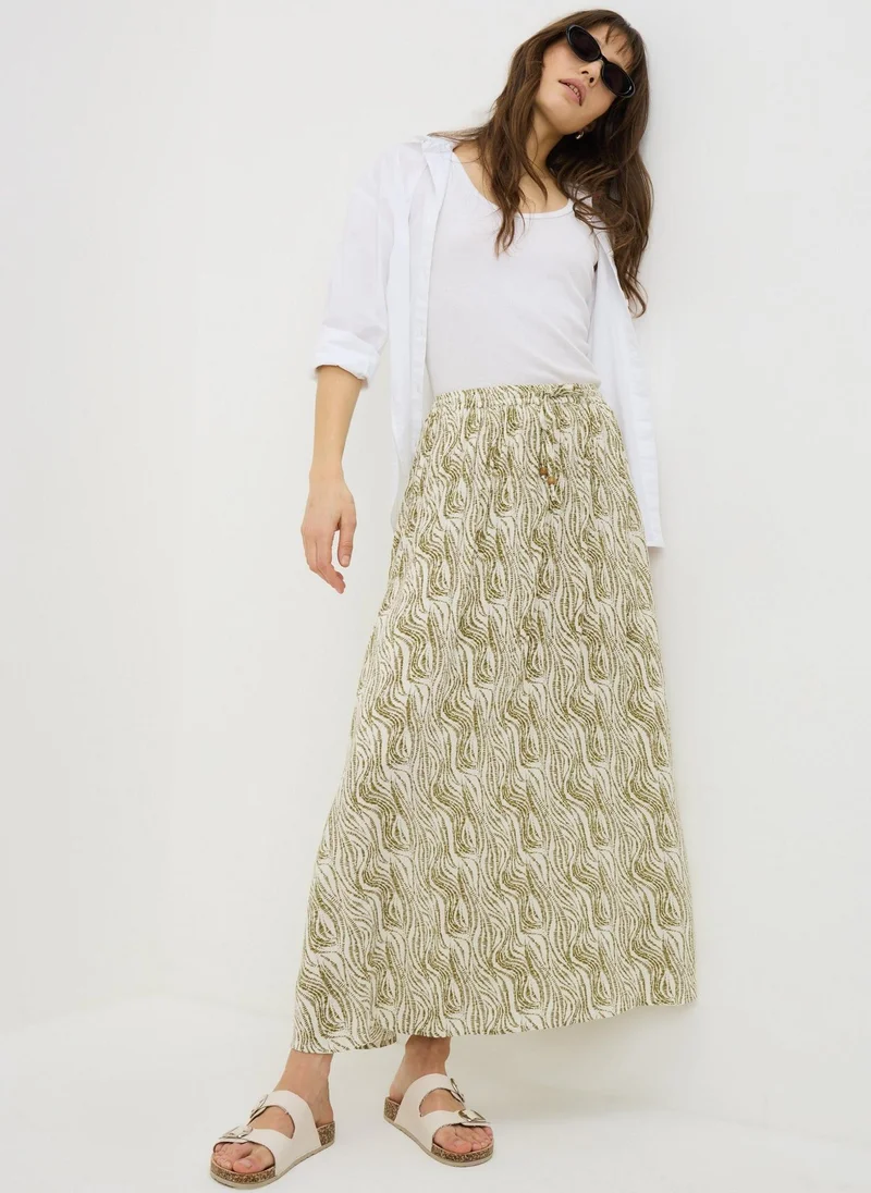 ماتلان Khaki Printed Cheesecloth Maxi Skirt