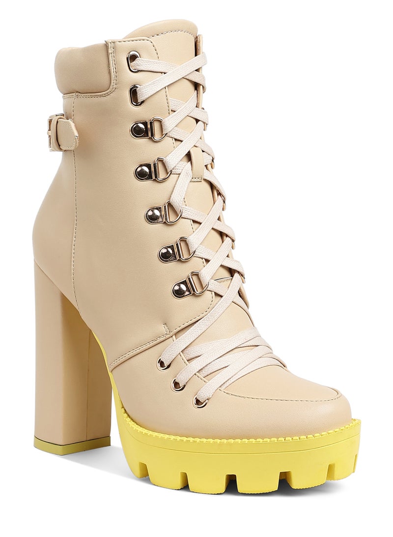 London Rag Cushion Collared Biker Boot in Beige - Image 2