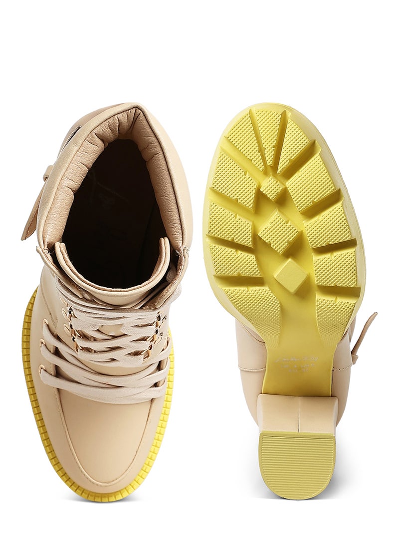 London Rag Cushion Collared Biker Boot in Beige - Image 4