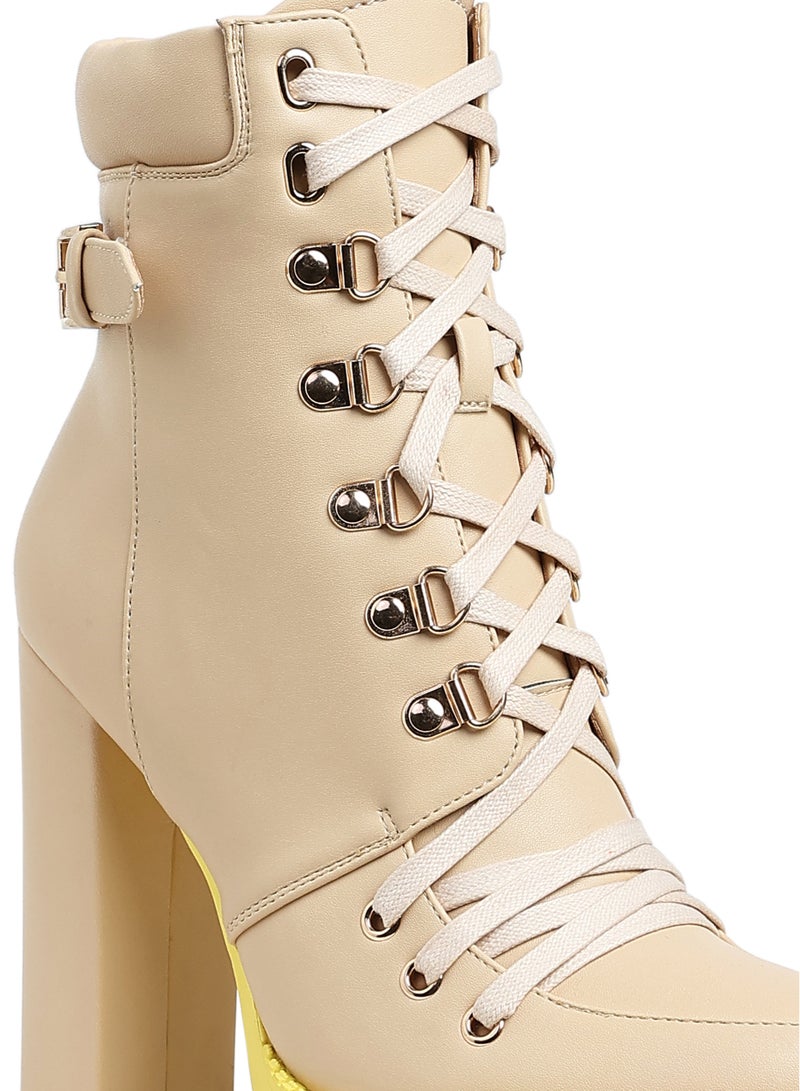 London Rag Cushion Collared Biker Boot in Beige - Image 5