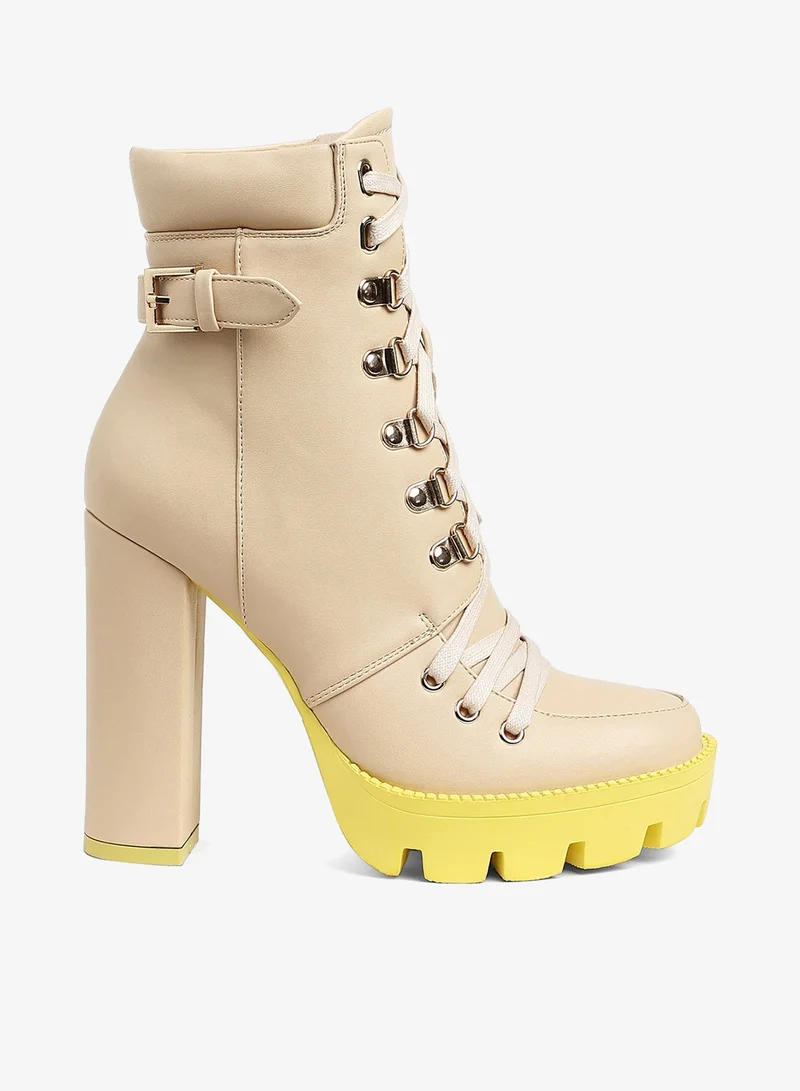 Cushion Collared Biker Boot in Beige