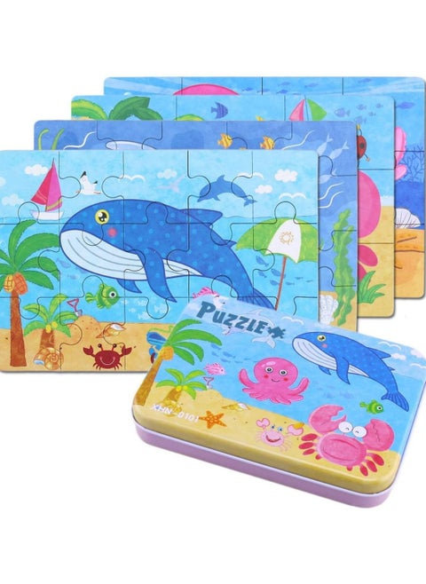 Jigsaw Puzzles Toy in a Box for Kids, Pack of 4 with Varying Degree of Difficulty Educational Learning Tool Best Birthday Present for Boys Girls