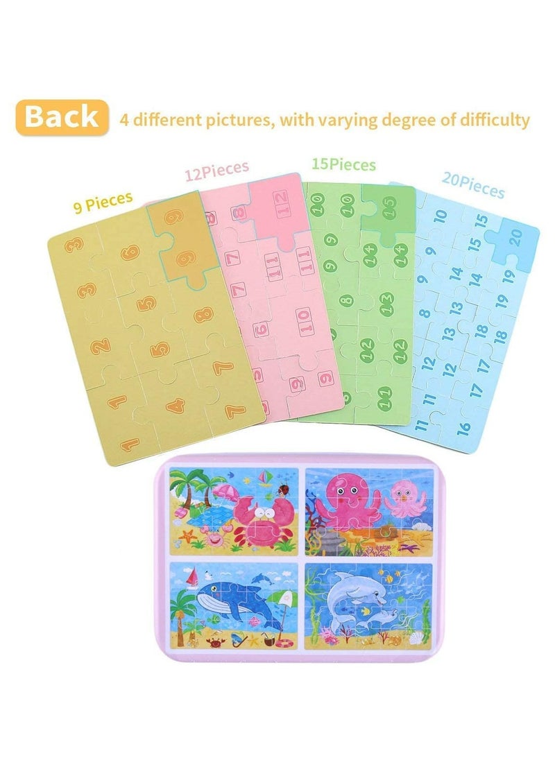 Jigsaw Puzzles Toy in a Box for Kids, Pack of 4 with Varying Degree of Difficulty Educational Learning Tool Best Birthday Present for Boys Girls