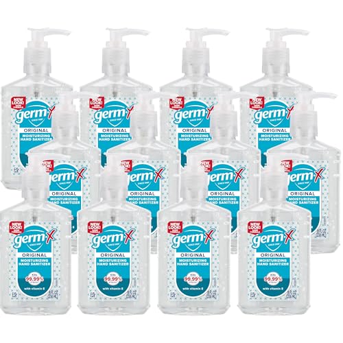 Germ-X Original Hand Sanitizer, 8 Fl Oz (Pack of 12), Less Drying Moisturizing Gel with Vitamin E, No Rinse Formula, Pump Bottle - Image 1