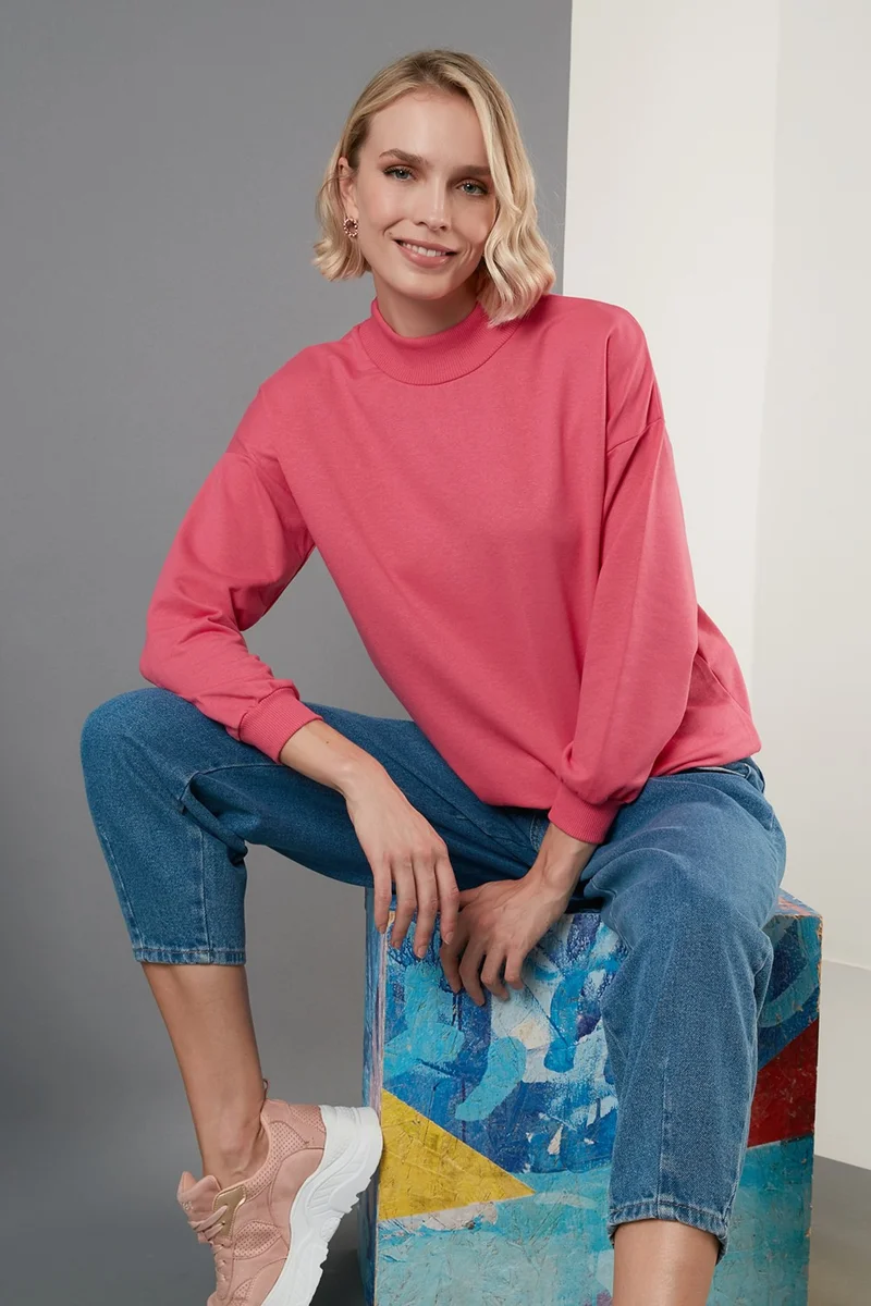 Lela High Collar Basic Knitted Sweat Women's Sweat 5863323