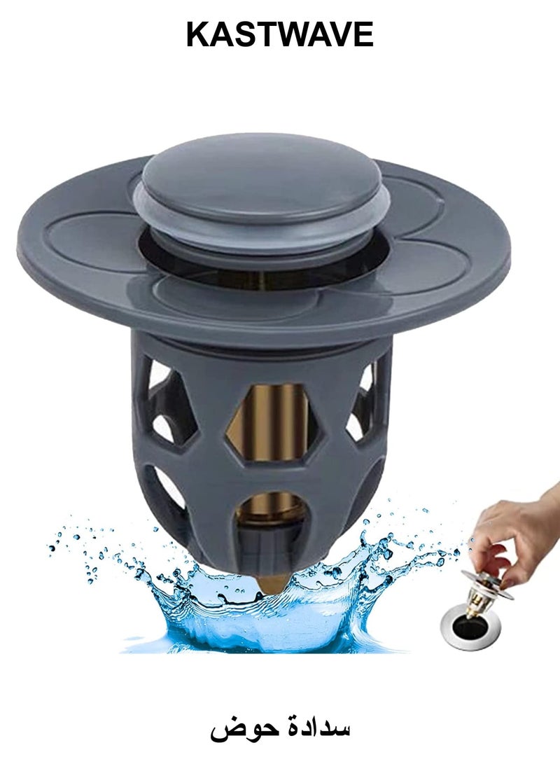KASTWAVE Pop Up Sink Plug, Universal Bathroom Sink Stopper, Bathroom Sink Plug Pop-up Drain Filter for 1.2-1.5 Inch Basin Sink Stopper, Replacement Drain Plug for Bathroom Basin Sink Kitchen Bidets (Black) - Image 1