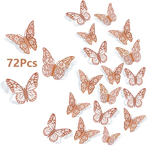 SAOROPEB 3D Butterfly Wall Decals 72Pcs 3 Sizes 3 Styles Removable Srickers Wall Deccor Room Mural for Party Cake Decoration Metallic Fridge Sticker Kids Bedroom Nursery Classroom Wedding Decor DIY Gift Blu