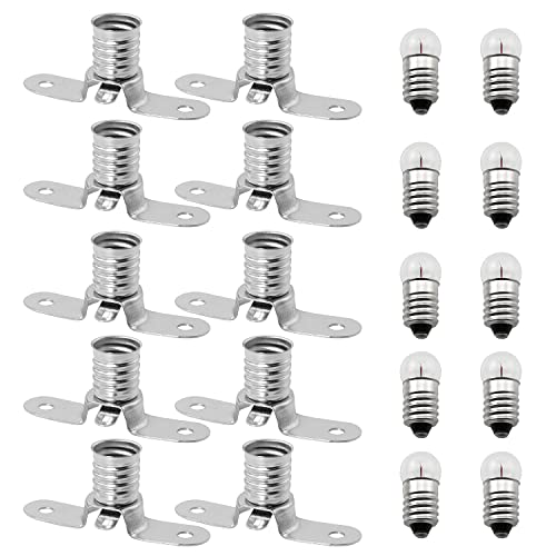 SQXBK 10PCS E10 2.5V/0.3A Miniature Screw Base Light Bulbs and 10PCS E10 Light Socket Bulbs Lamps Base Holders for Home Experiment Circuit Electrical Test Accessories - Image 1