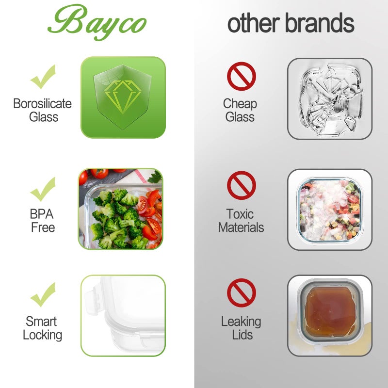 Bayco 10 Pack Glass Meal Prep Containers, Glass Food Storage Containers with Lids, Airtight Lunch Bento Boxes, BPA-Free & Leak Proof (10 lids & 10 Containers) - White - Image 5