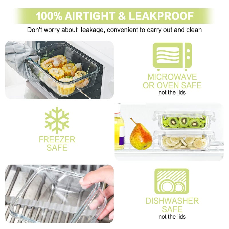 Bayco 10 Pack Glass Meal Prep Containers, Glass Food Storage Containers with Lids, Airtight Lunch Bento Boxes, BPA-Free & Leak Proof (10 lids & 10 Containers) - White - Image 4