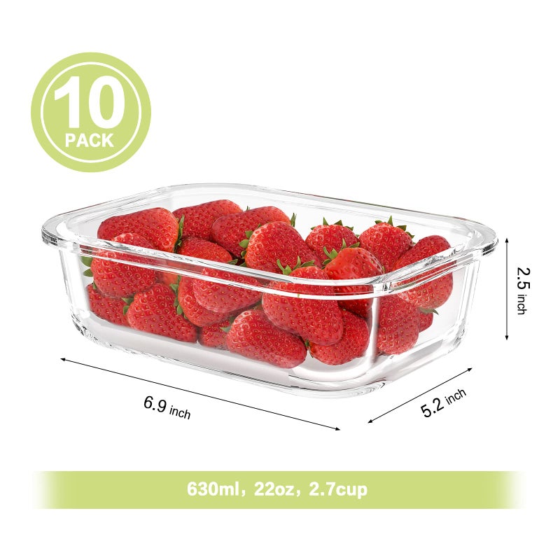 Bayco 10 Pack Glass Meal Prep Containers, Glass Food Storage Containers with Lids, Airtight Lunch Bento Boxes, BPA-Free & Leak Proof (10 lids & 10 Containers) - White - Image 2