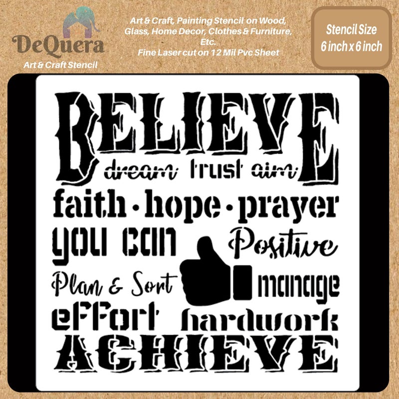 DeQuera DeQuera Believe Reusable Template Stencil for Art and Craft Md Media Home Decor DIY Albums Card Making Size 6 x 6 Inch Pack of 1 DQL365 - Image 1
