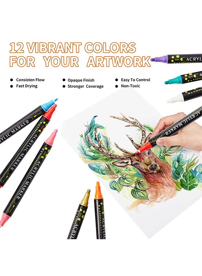 Quantum 24 PCS Acrylic Paint Pens Markers, Metallic Colors Dual Tip Acrylic Paint Markers, Dot Tip and Fine Tip Acrylic Paint Pens for Rock Painting DIY Crafts - Image 5