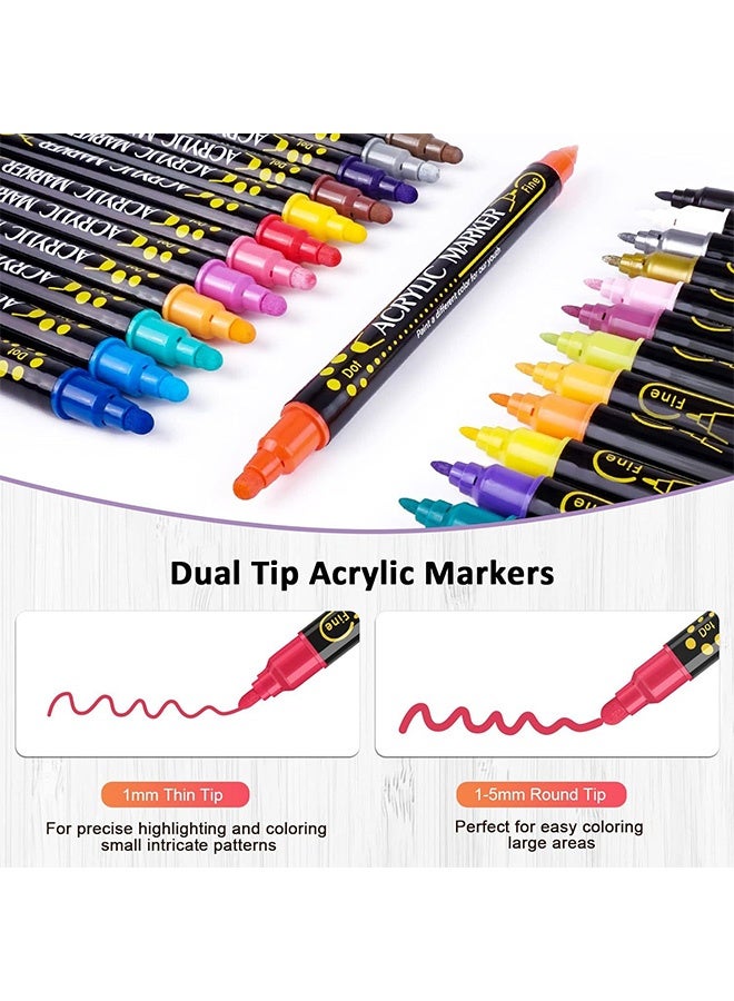 Quantum 24 PCS Acrylic Paint Pens Markers, Metallic Colors Dual Tip Acrylic Paint Markers, Dot Tip and Fine Tip Acrylic Paint Pens for Rock Painting DIY Crafts - Image 3